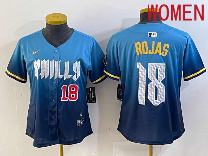 Women Philadelphia Phillies #18 Rojas Blue City Edition Nike 2024 MLB Jersey style 3